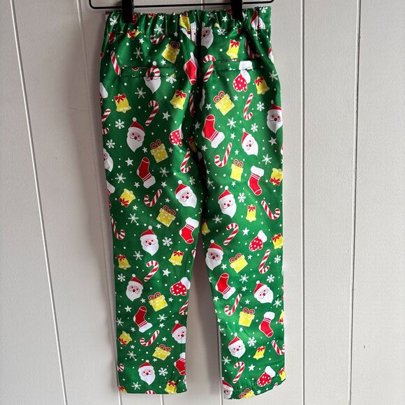 Boys M 8/10 Green Christmas Santa Print 2-Piece Holiday Suit Jacket & Pants - Picture 10 of 11